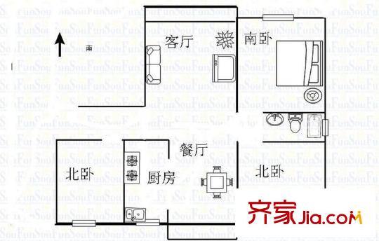 高行綠洲五期戶型圖戶型圖 3室1廳1衛(wèi)1廚