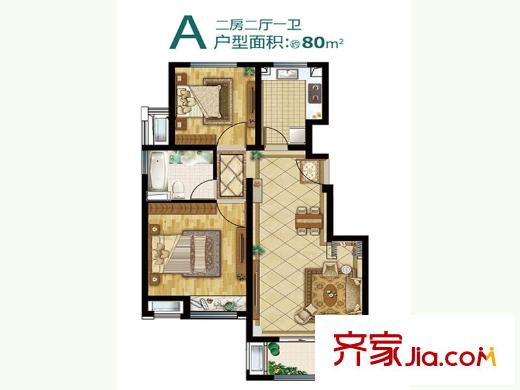 中国铁建青秀城A户型 2室2厅1卫1厨