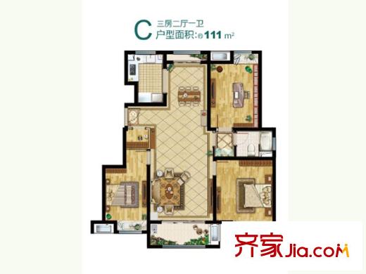 中国铁建青秀城C户型 3室2厅1卫1厨