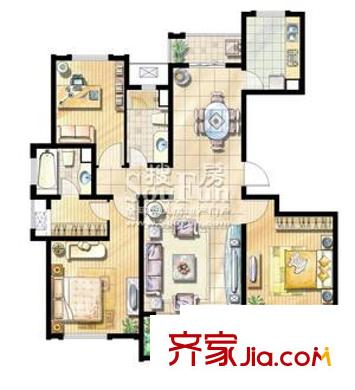 浦江映象戶型圖1#標平方米層1A房型平面圖 拷貝 3室2廳2衛(wèi)1廚