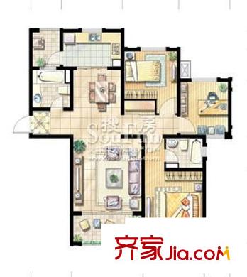 浦江映象戶(hù)型圖4_標(biāo)平方米層4A房型平面圖 拷貝 3室2廳2衛(wèi)1廚