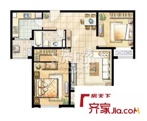 浦江映象戶(hù)型圖4#標(biāo)平方米層4B房型平面圖 拷貝 2室2廳1衛(wèi)1廚