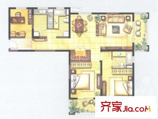 公园养生豪庭户型图户型图 3室2厅2卫