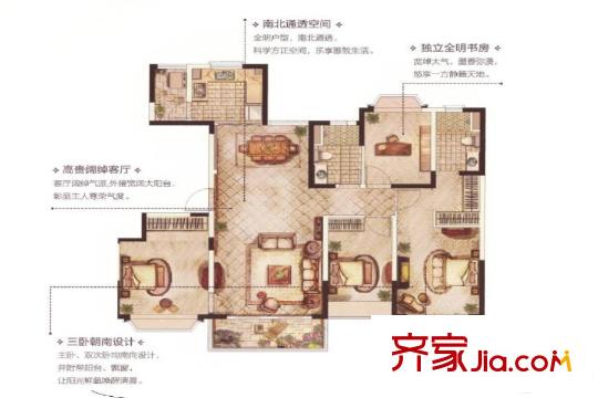 恒大佘山首府G1户型150平方米 4室2厅2卫1厨