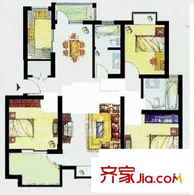 明珠花苑 3室 戶型圖
