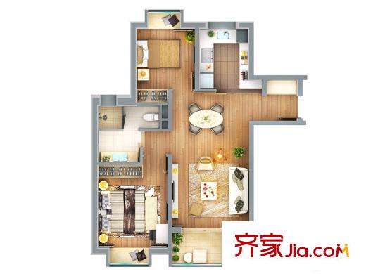 萬(wàn)科翡翠公園85平B戶型圖 2室2廳1衛(wèi)1廚