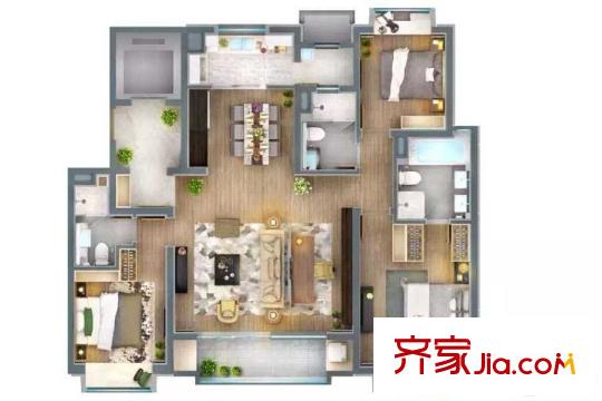 萬(wàn)科翡翠公園150平大三房 3室2廳3衛(wèi)1廚