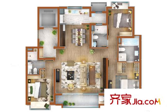 萬(wàn)科翡翠公園150平方米戶型 3室2廳3衛(wèi)1廚
