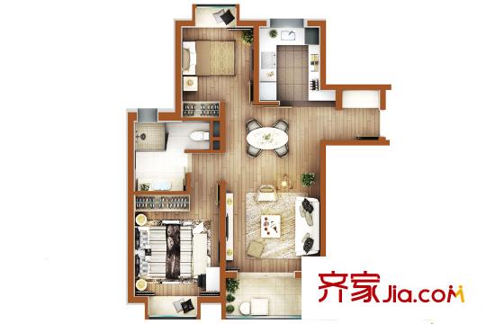 萬(wàn)科翡翠公園85平方米B戶型 2室2廳1衛(wèi)1廚