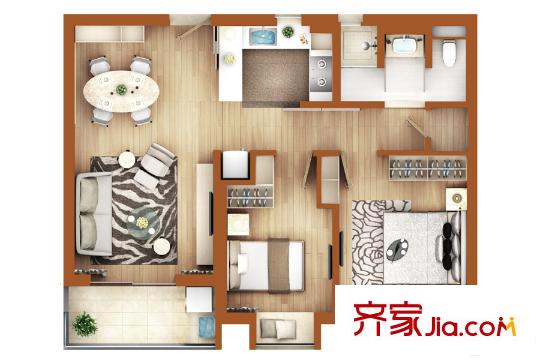 萬(wàn)科翡翠公園85平方米A戶型 2室2廳1衛(wèi)1廚