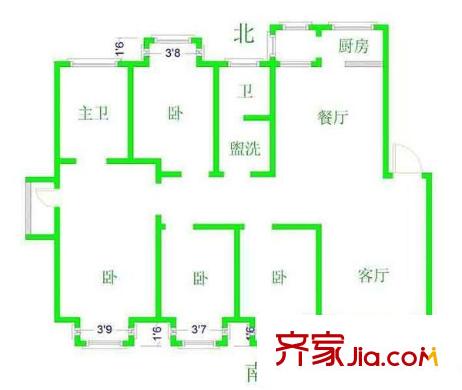 高境苑户型图户型图 3室2厅1卫1厨