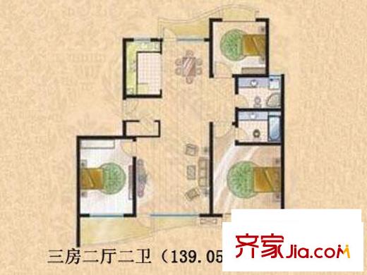 逸亭佳苑戶型圖三室二廳二衛(wèi)戶型圖 3室2廳2衛(wèi)1廚