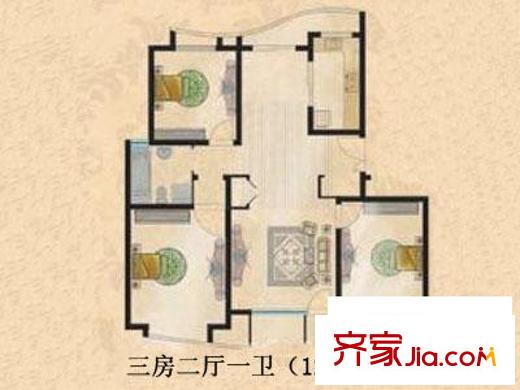 逸亭佳苑戶型圖三室二廳戶型圖 3室2廳1衛(wèi)1廚