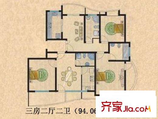 逸亭佳苑戶型圖三室二廳戶型圖 3室2廳1衛(wèi)1廚