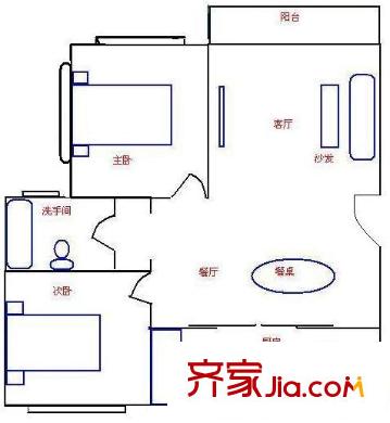 龙柏西郊公寓户型图户型图 2室2厅1卫1厨