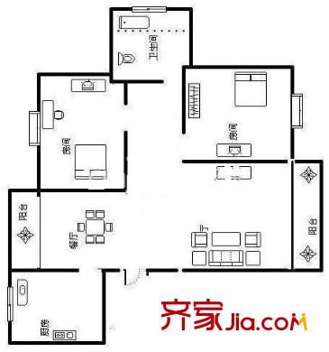 文宝苑户型图户型图 2室2厅2卫1厨