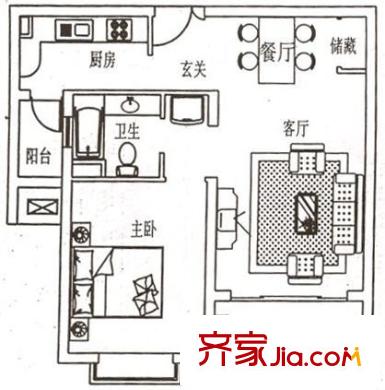 鵬欣家園戶型圖戶型圖 1室2廳1衛(wèi)1廚