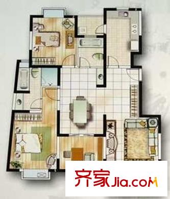 曹杨五月天户型图房型图 4室2厅2卫1厨