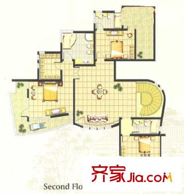 森林溪谷户型图B户型二层 4室3厅3卫1厨