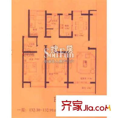 界龍陽光苑(西區(qū))戶型圖上海 界龍陽光苑B+型 戶型圖 3室2廳2衛(wèi)1廚