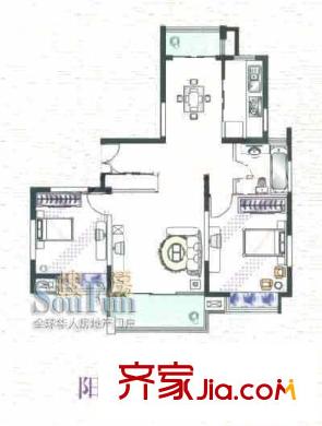 万里雅筑户型图阳光二房户型图 2室2厅1卫1厨