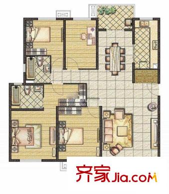 恒盛鼎城华公馆户型图165.53平方米户型图 4室2厅2卫1厨