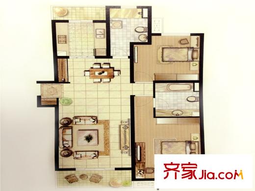 恒盛鼎城华公馆户型图F3户型图 2室2厅2卫