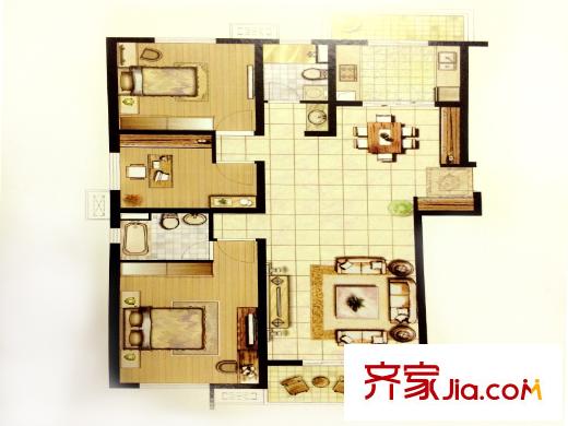 恒盛鼎城华公馆户型图F1户型图 2室2厅2卫