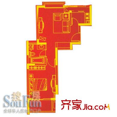 水清年华花园户型图1室1厅1卫1厨
