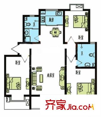 金橋新城一期金石苑3室2廳2衛(wèi)1廚