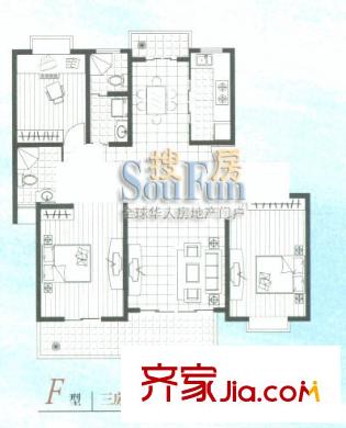 逸仙华庭户型图F户型 3室2厅2卫1厨