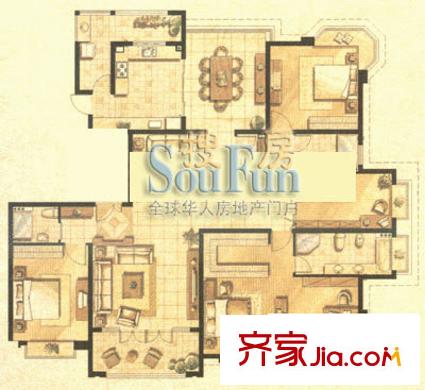 金汇豪庭户型图A户型 3室2厅2卫1厨
