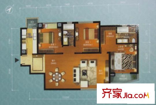泰欣嘉园户型图8号楼01单元 户型图 3室2厅2卫