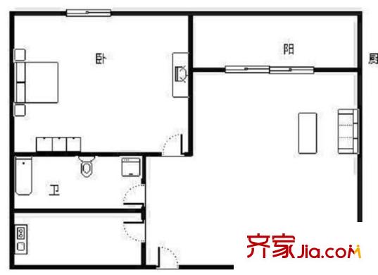 中凌濱江苑戶型圖戶型圖 1室1廳1衛(wèi)1廚
