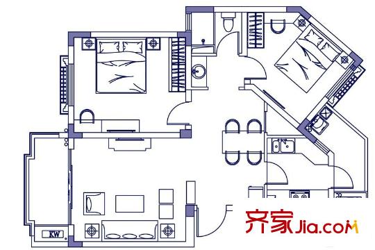 大华朗香花园B7户型 2室2厅1卫1厨