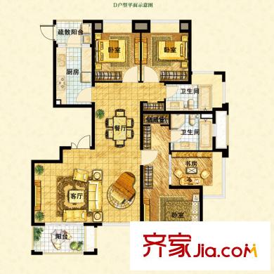 保利叶之林D1户型图 4室3厅2卫1厨
