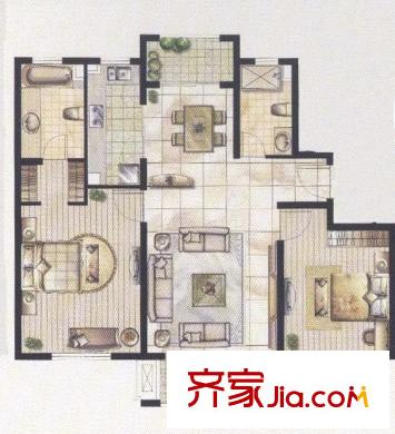 張江湯臣豪園三期戶型圖戶型圖 2室2廳2衛(wèi)1廚