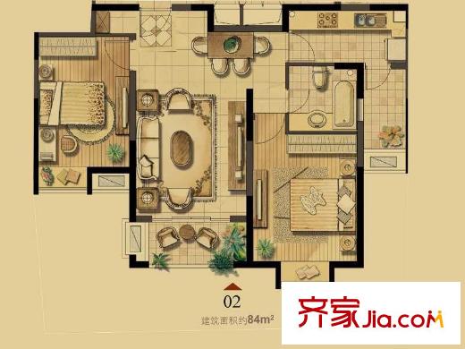 張江湯臣豪園三期 2室 戶型圖