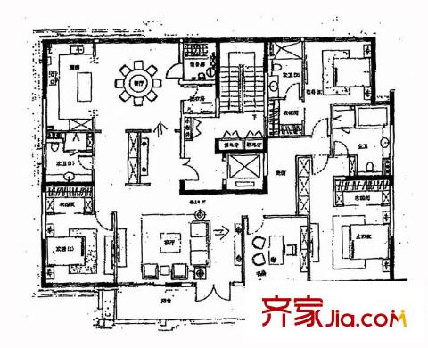 三湘七星府邸户型图B户型 4室2厅3卫1厨