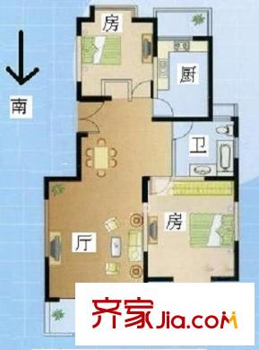 水岸豪庭户型图户型图 2室2厅1卫1厨