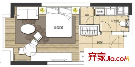 同润加州户型图户型图 1室1厅1卫1厨