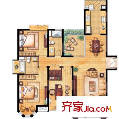 中海万锦城户型图8#边套标准层户型图 3室2厅2卫