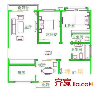 川楊平方米園戶型圖上海 川楊平方米苑 戶型圖 3室2廳2衛(wèi)1廚