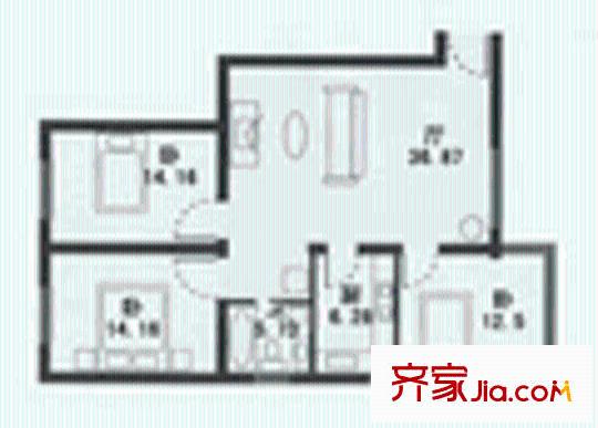 曹杨花苑北区户型图3室2厅1卫1厨