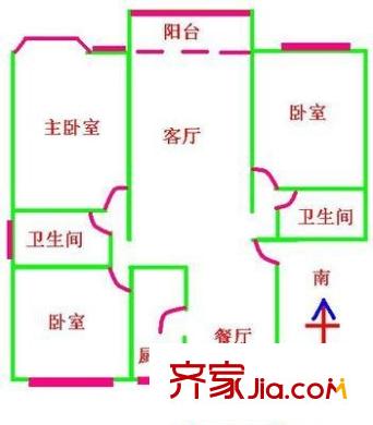 南郊别墅公寓 3室 户型图