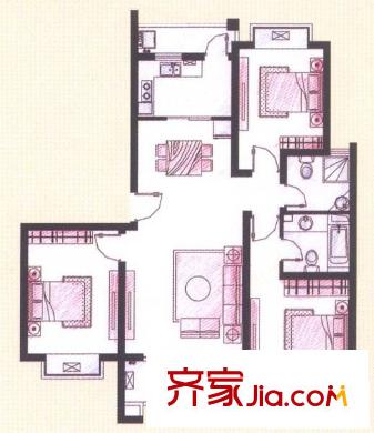 大华阳城四期阳城美景户型图户型图 3室2厅2卫1厨