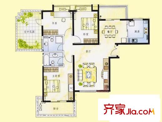 大华阳城四期阳城美景户型图户型图 3室2厅2卫1厨