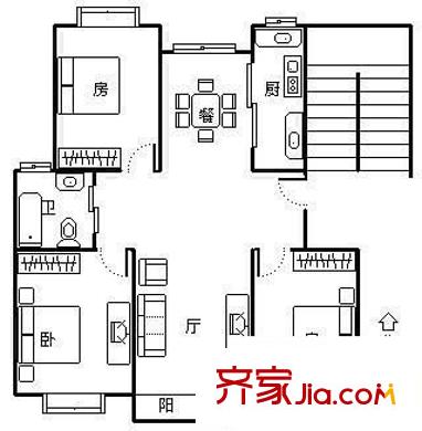 嘉秀新苑户型图户型图 3室2厅1卫1厨