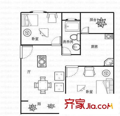 鑫都城云天绿洲 2室 户型图