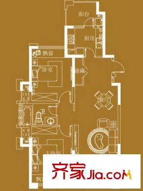 嘉实上城名都南区1幢195、196号C户型 2室2厅1卫1厨